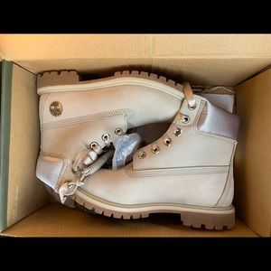 Women’s Timberland 6” Water Proof Boots. Color is Taupe Nubuck